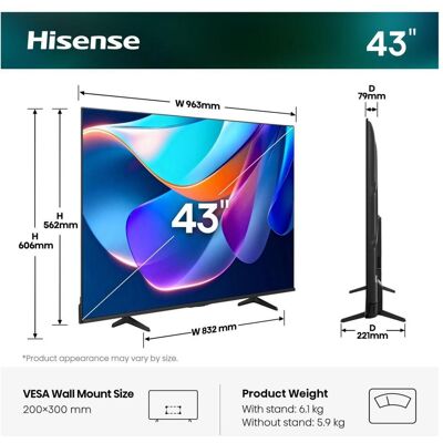 Hisense 43 " E6DS UHD Smart TV 4K 60 Hz (43", LED, 4K), TV, Noir Hisense 43 " E6DS UHD Smart TV 4K 60 Hz (43", LED, 4K), TV, Noir