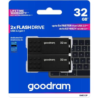 Goodram 2-PACK UME3-0320MXR11-2P (64 Go, USB-A), Clé USB, Blanc, Jaune, Rouge, Noir Goodram 2-PACK UME3-0320MXR11-2P (64 Go, USB-A), Clé USB, Blanc, Jaune, Rouge, Noir