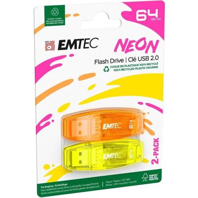 Emtec USB2.0 C410 64GB P2 Néon (64 Go, USB-A), Clé USB, Orange, Jaune, Multicolore Emtec USB2.0 C410 64GB P2 Néon (64 Go, USB-A), Clé USB, Orange, Jaune, Multicolore