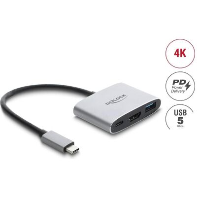 Delock Adaptateur USB Type-C vers HDMI 4K 60 Hz avec USB Type-A et (HDMI), Adaptateur vidéo, Gris Delock Adaptateur USB Type-C vers HDMI 4K 60 Hz avec USB Type-A et (HDMI), Adaptateur vidéo, Gris