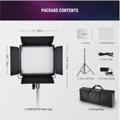 Neewer 2×RGB1200 App LED Light 60W V4+2×200cm Light Stand+Bag (éclairage de studio), Lumière continue, Multicolore Neewer 2×RGB1200 App LED Light 60W V4+2×200cm Light Stand+Bag (éclairage de studio), Lumière continue, Multicolore