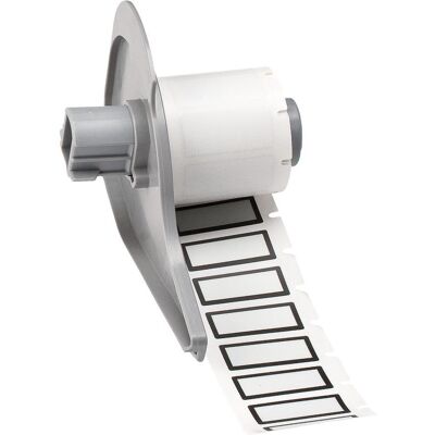 Brady, Rouleau d’étiquettes, M7-24-423-BK, polyester, blanc, brillant, 28.70 x 12.70 mm, avec bord noir, permanent (50 (39.67 mm) Brady, Rouleau d’étiquettes, M7-24-423-BK, polyester, blanc, brillant, 28.70 x 12.70 mm, avec bord noir, permanent (50 (39.67 mm)