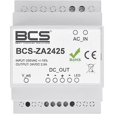 BCS BCS-ZA2425 Regelbares Netzteil 24V 2.5A für DIN-Schiene mit LED, Chargeur universel BCS BCS-ZA2425 Regelbares Netzteil 24V 2.5A für DIN-Schiene mit LED, Chargeur universel