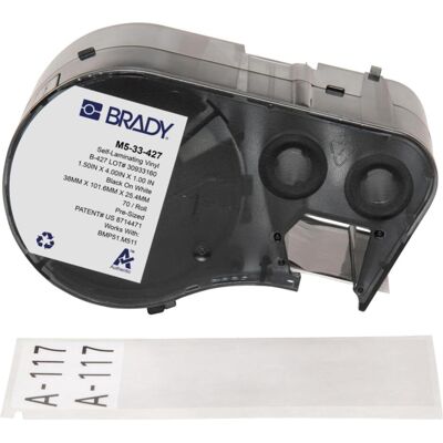 Brady, Rouleau d’étiquettes, M5-33-427, vinyle auto-laminant, noir sur blanc/transparent, 38.10 x 25.40(101.60) mm (70 mm) Brady, Rouleau d’étiquettes, M5-33-427, vinyle auto-laminant, noir sur blanc/transparent, 38.10 x 25.40(101.60) mm (70 mm)