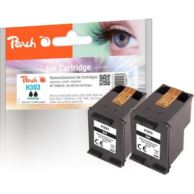 Peach, Cartouche d'impression, Lot de deux têtes d'impression noires compatibles avec les modèles HP n° 303 BK*2, T6N02AE*2 (CF) Peach, Cartouche d'impression, Lot de deux têtes d'impression noires compatibles avec les modèles HP n° 303 BK*2, T6N02AE*2 (CF)