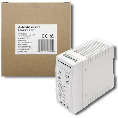 Qoltec Zasilacz na szynę DIN 60W 12V 5A Biały Slim, Réseau : accessoires Qoltec Zasilacz na szynę DIN 60W 12V 5A Biały Slim, Réseau : accessoires