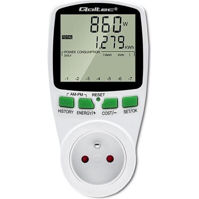 Qoltec Watomierz Licznik zużycia energii PM0627 z historią pomiaru 3680W 16A LCD, Réseau : accessoires Qoltec Watomierz Licznik zużycia energii PM0627 z historią pomiaru 3680W 16A LCD, Réseau : accessoires