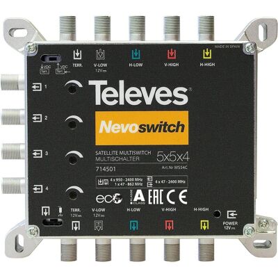 Televes Commutateur multiple 12,70cm (5") 4 fonte NEVO recpower cask. MS54C (Multi commutateur), Parabole : accessoires, Gris Televes Commutateur multiple 12,70cm (5") 4 fonte NEVO recpower cask. MS54C (Multi commutateur), Parabole : accessoires, Gris