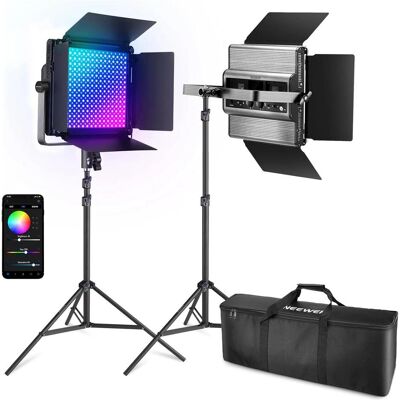 Neewer 2×RGB1200 App LED Light 60W V4+2×200cm Light Stand+Bag (éclairage de studio), Lumière continue, Multicolore Neewer 2×RGB1200 App LED Light 60W V4+2×200cm Light Stand+Bag (éclairage de studio), Lumière continue, Multicolore