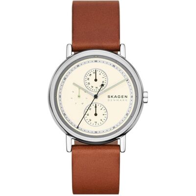 Skagen, Montre, Signatur, Marron, Argent, Blanc, (Horloge analogique, 40 mm) Skagen, Montre, Signatur, Marron, Argent, Blanc, (Horloge analogique, 40 mm)