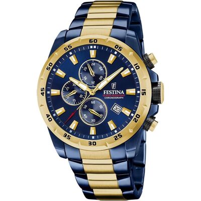 Festina, Montre, Chronographe Sport, Or, Bleu, (Chronographe, Horloge analogique, 45 mm) Festina, Montre, Chronographe Sport, Or, Bleu, (Chronographe, Horloge analogique, 45 mm)