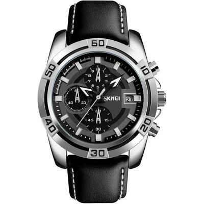 Skmei, Montre, 9156SIBK Herrenuhr + BOX, Noir, Argent, (Chronographe, Horloge analogique, 46 mm) Skmei, Montre, 9156SIBK Herrenuhr + BOX, Noir, Argent, (Chronographe, Horloge analogique, 46 mm)