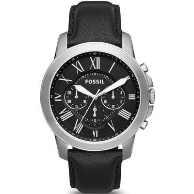 Fossil, Montre, Grant, Noir, Argent, (Chronographe, Horloge analogique, 44 mm) Fossil, Montre, Grant, Noir, Argent, (Chronographe, Horloge analogique, 44 mm)
