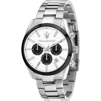 Maserati, Montre, Attraction, Argent, (Chronographe, Horloge analogique, 43 mm) Maserati, Montre, Attraction, Argent, (Chronographe, Horloge analogique, 43 mm)
