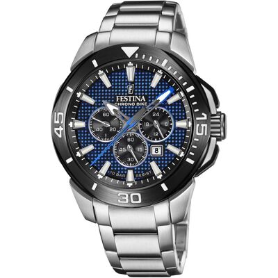 Festina, Montre, Chrono Bike, Argent, (Chronographe, Horloge analogique, 47 mm) Festina, Montre, Chrono Bike, Argent, (Chronographe, Horloge analogique, 47 mm)