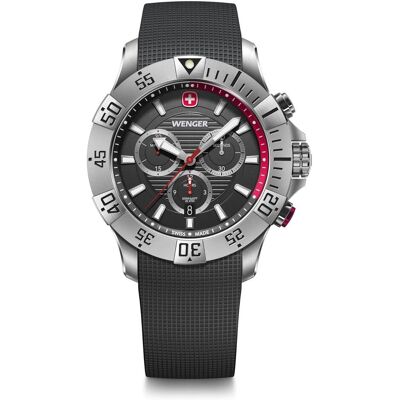 Wenger, Montre, 01.0643.122 Seaforce, Argent, Rouge, Noir, (Chronographe, Horloge analogique, Swiss Made, 43 mm) Wenger, Montre, 01.0643.122 Seaforce, Argent, Rouge, Noir, (Chronographe, Horloge analogique, Swiss Made, 43 mm)