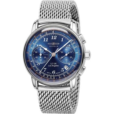 Zeppelin, Montre, Montre homme LZ126 Los Angeles 7614M-3 Blue Quarter, Argent, Bleu, (Horloge analogique, 42 mm) Zeppelin, Montre, Montre homme LZ126 Los Angeles 7614M-3 Blue Quarter, Argent, Bleu, (Horloge analogique, 42 mm)