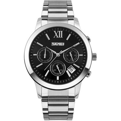 Skmei, Montre, 9097BK Herrenuhr + BOX, Noir, Argent, (Chronographe, Horloge analogique, 43 mm) Skmei, Montre, 9097BK Herrenuhr + BOX, Noir, Argent, (Chronographe, Horloge analogique, 43 mm)