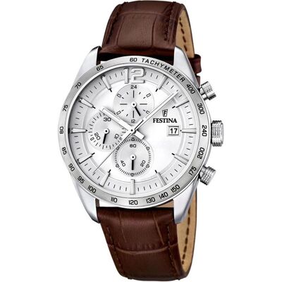 Festina, Montre, Sport Chronograph, Argent, Beige, Marron, (Chronographe, Horloge analogique, 44 mm) Festina, Montre, Sport Chronograph, Argent, Beige, Marron, (Chronographe, Horloge analogique, 44 mm)