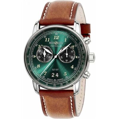 Zeppelin, Montre, LZ127 8684-4 Quartz Žalias (260189), Vert, Marron, Argent, (Chronographe, Horloge analogique) Zeppelin, Montre, LZ127 8684-4 Quartz Žalias (260189), Vert, Marron, Argent, (Chronographe, Horloge analogique)