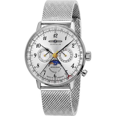 Zeppelin, Montre, LZ129 Hindenburg, Argent, (Horloge à phases de la lune, Horloge analogique, 40 mm) Zeppelin, Montre, LZ129 Hindenburg, Argent, (Horloge à phases de la lune, Horloge analogique, 40 mm)