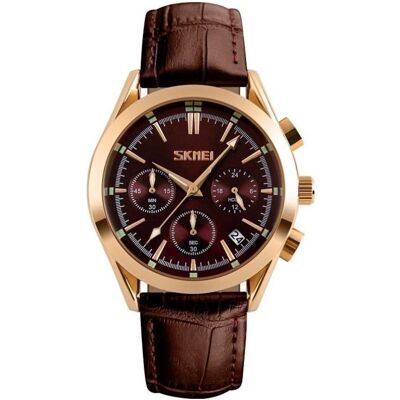 Skmei, Montre, 9127BN Herrenuhr + BOX, Blanc, Marron, Cuivre, (Chronographe, Horloge analogique, 40.50 mm) Skmei, Montre, 9127BN Herrenuhr + BOX, Blanc, Marron, Cuivre, (Chronographe, Horloge analogique, 40.50 mm)