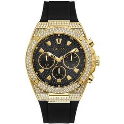 Guess, Montre, Orologio da Polso Uomo Cinturino in Silicone Nero, Or, Rose, (Horloge analogique, 45 mm) Guess, Montre, Orologio da Polso Uomo Cinturino in Silicone Nero, Or, Rose, (Horloge analogique, 45 mm)