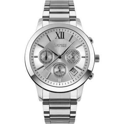 Skmei, Montre, 9097SI Herrenuhr + BOX, Noir, Argent, (Chronographe, Horloge analogique, 43 mm) Skmei, Montre, 9097SI Herrenuhr + BOX, Noir, Argent, (Chronographe, Horloge analogique, 43 mm)