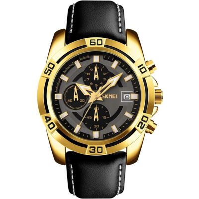 Skmei, Montre, 9156GDBK Herrenuhr + BOX, Noir, Or, Blanc, (Chronographe, Horloge analogique, 46 mm) Skmei, Montre, 9156GDBK Herrenuhr + BOX, Noir, Or, Blanc, (Chronographe, Horloge analogique, 46 mm)