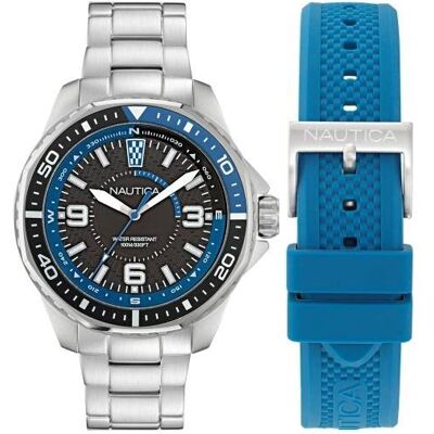 Nautica, Montre, NAPKMF307, Noir, Argent, (Horloge analogique) Nautica, Montre, NAPKMF307, Noir, Argent, (Horloge analogique)