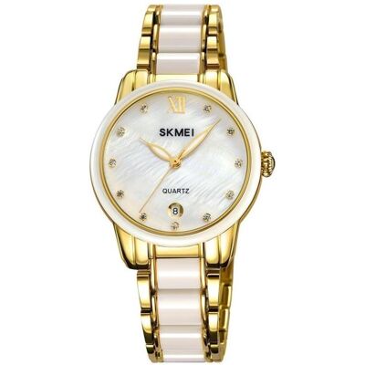 Skmei, Montre, Zegarek Damski 2175GD + BOX, Argent, Or, Blanc, (Horloge analogique, 34 mm) Skmei, Montre, Zegarek Damski 2175GD + BOX, Argent, Or, Blanc, (Horloge analogique, 34 mm)
