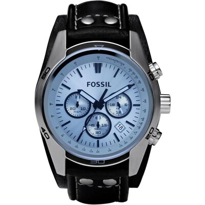 Fossil, Montre, Coachman, Argent, Bleu, Noir, (Chronographe, Horloge analogique, 45 mm) Fossil, Montre, Coachman, Argent, Bleu, Noir, (Chronographe, Horloge analogique, 45 mm)