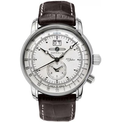 Zeppelin, Montre, 100 ans, Blanc, Marron, Argent, (Horloge analogique, 42 mm) Zeppelin, Montre, 100 ans, Blanc, Marron, Argent, (Horloge analogique, 42 mm)