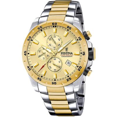Festina, Montre, Chronographe Sport, Argent, Or, (Chronographe, Horloge analogique, 45 mm) Festina, Montre, Chronographe Sport, Argent, Or, (Chronographe, Horloge analogique, 45 mm)