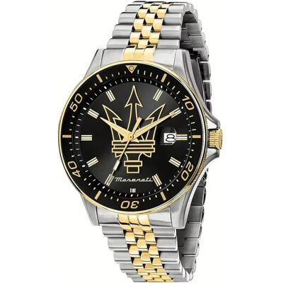 Maserati, Montre, Herrenuhr Sfida, Argent, Noir, Or, (Chronographe, Lunette tournante, 44 mm) Maserati, Montre, Herrenuhr Sfida, Argent, Noir, Or, (Chronographe, Lunette tournante, 44 mm)