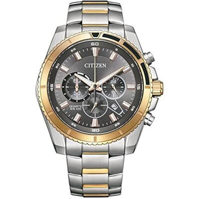 Citizen Montre, Cronografo al Quarzo Quadrante Grigio Orologio Bicolore, Argent, (Chronographe, Horloge analogique, 46.40 mm) Citizen Montre, Cronografo al Quarzo Quadrante Grigio Orologio Bicolore, Argent, (Chronographe, Horloge analogique, 46.40 mm)