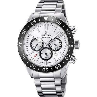 Festina, Montre, céramique, Blanc, Noir, Argent, (Chronographe, Horloge analogique, 44 mm) Festina, Montre, céramique, Blanc, Noir, Argent, (Chronographe, Horloge analogique, 44 mm)