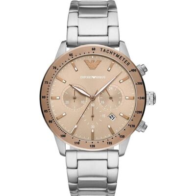 Giorgio Armani Emporio Armani, Montre, Mario, Argent, (Chronographe, Horloge analogique, 43 mm) Giorgio Armani Emporio Armani, Montre, Mario, Argent, (Chronographe, Horloge analogique, 43 mm)