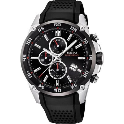 Festina, Montre, Les Originaux, Argent, Noir, (Chronographe, Horloge analogique, 47 mm) Festina, Montre, Les Originaux, Argent, Noir, (Chronographe, Horloge analogique, 47 mm)