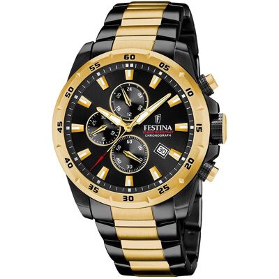Festina, Montre, Chronographe Sport, Or, Noir, (Chronographe, Horloge analogique, 45 mm) Festina, Montre, Chronographe Sport, Or, Noir, (Chronographe, Horloge analogique, 45 mm)