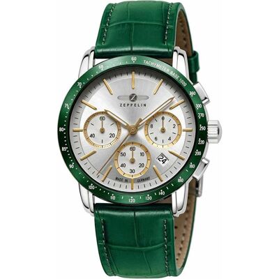 Zeppelin, Montre, New York 88785 Montre à quartz 42mm, Vert, Beige, Argent, (Chronographe, Horloge analogique, 42 mm) Zeppelin, Montre, New York 88785 Montre à quartz 42mm, Vert, Beige, Argent, (Chronographe, Horloge analogique, 42 mm)
