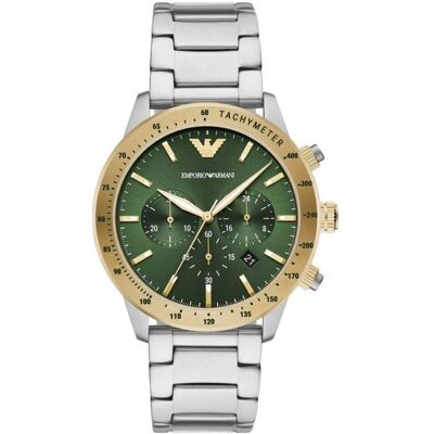 Giorgio Armani Emporio Armani, Montre, Mario Herrenuhr, Or, Vert, Argent, (Chronographe, Horloge analogique, 43 mm) Giorgio Armani Emporio Armani, Montre, Mario Herrenuhr, Or, Vert, Argent, (Chronographe, Horloge analogique, 43 mm)