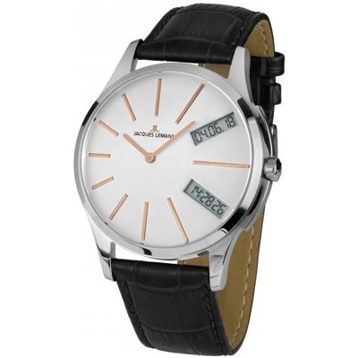 Jacques Lemans, Montre, Classic, Argent, (Horloge analogique, Horloge numérique, 46 mm) Jacques Lemans, Montre, Classic, Argent, (Horloge analogique, Horloge numérique, 46 mm)