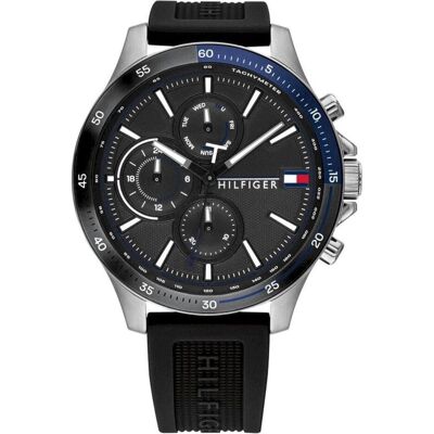 Tommy Hilfiger, Montre, Mâle 1791724 BANQUE (zf023d), Noir, Argent, (Chronographe, Horloge analogique, 46 mm) Tommy Hilfiger, Montre, Mâle 1791724 BANQUE (zf023d), Noir, Argent, (Chronographe, Horloge analogique, 46 mm)