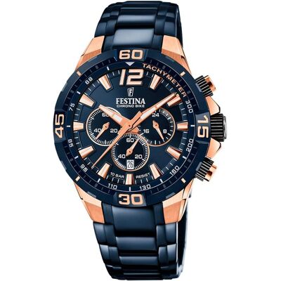 Festina, Montre, F20524/1, Bleu, Or, Turquoise, (Chronographe, Horloge analogique, 45 mm) Festina, Montre, F20524/1, Bleu, Or, Turquoise, (Chronographe, Horloge analogique, 45 mm)