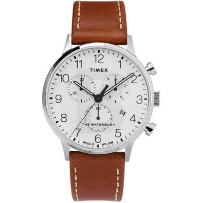 Timex, Montre, Waterbury Classic Chrono TW2T28000, Argent, (Chronographe, Horloge analogique) Timex, Montre, Waterbury Classic Chrono TW2T28000, Argent, (Chronographe, Horloge analogique)