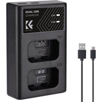 K&F Concept FW50 Appareil photo numérique Chargeur LED à double canal avec câble de charge de type C (Chargeur de batterie d'appareil photo), Alimentation pour appareil photo, Noir K&F Concept FW50 Appareil photo numérique Chargeur LED à double canal avec câble de charge de type C (Chargeur de batterie d'appareil photo), Alimentation pour appareil photo, Noir