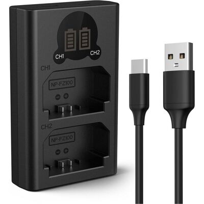 K&F Concept Appareil photo numérique FZ100 Chargeur Type-C à double canal avec écran d'affichage numérique LCD (Chargeur de batterie d'appareil photo), Alimentation pour appareil photo, Noir K&F Concept Appareil photo numérique FZ100 Chargeur Type-C à double canal avec écran d'affichage numérique LCD (Chargeur de batterie d'appareil photo), Alimentation pour appareil photo, Noir