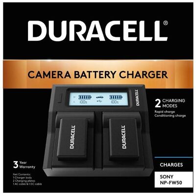 Duracell Double chargeur pour DR9954/NP-FW50 (Chargeur de batterie d'appareil photo), Alimentation pour appareil photo, Noir Duracell Double chargeur pour DR9954/NP-FW50 (Chargeur de batterie d'appareil photo), Alimentation pour appareil photo, Noir