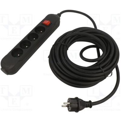 Jonex, Rallonge, Rallonge H05RR-F 3G 2,5 mm² 5 m, caoutchouc noir, nombre de prises : 4 (5 m, CEE 7/7) Jonex, Rallonge, Rallonge H05RR-F 3G 2,5 mm² 5 m, caoutchouc noir, nombre de prises : 4 (5 m, CEE 7/7)
